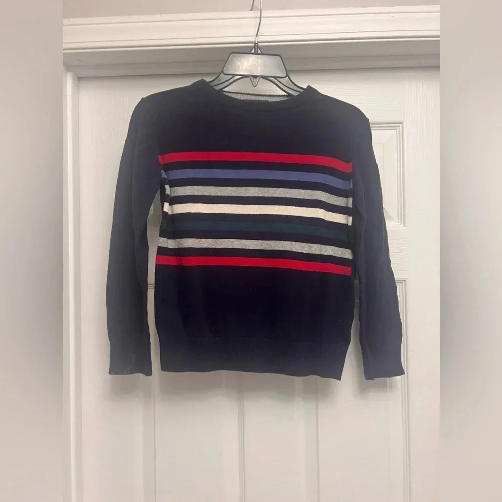 TCP Kids Boys Colorful Striped 100% Cotton Knit Pullover Sweater Navy  7/8